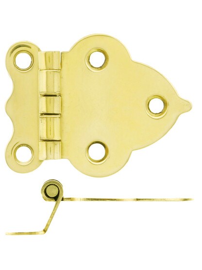 Pair of Offset Hoosier Cabinet Hinges - 1 5/8 inch X 2 1/4 inch in Un-Lacquered Brass.